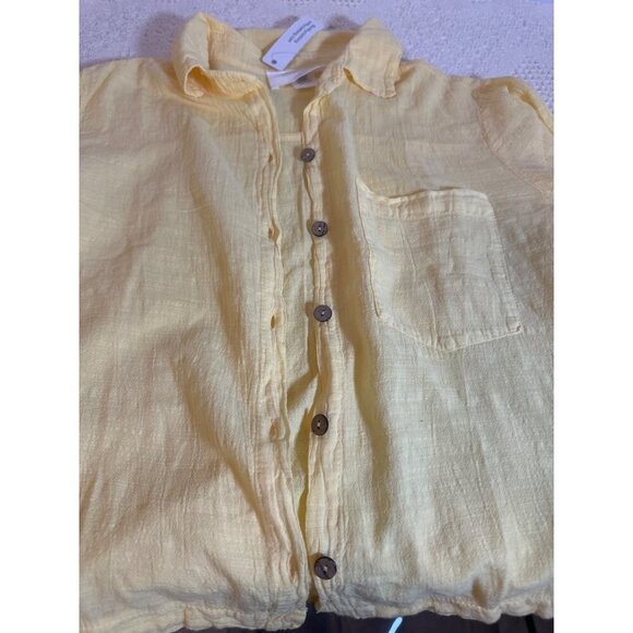 Six Fifty Cropped Peasant Shirt Button Up Gauzy Women Vibrant Summer NWT, Large - Picture 10 of 13